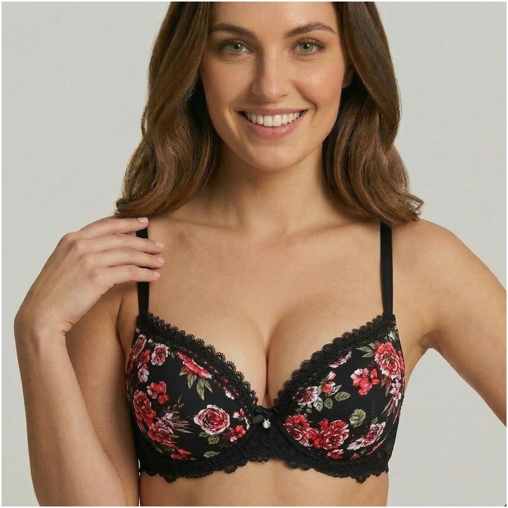 VS Bombshell Inspired Adds 2 Cups Ultimate Pushup Bra Black Floral 38C
